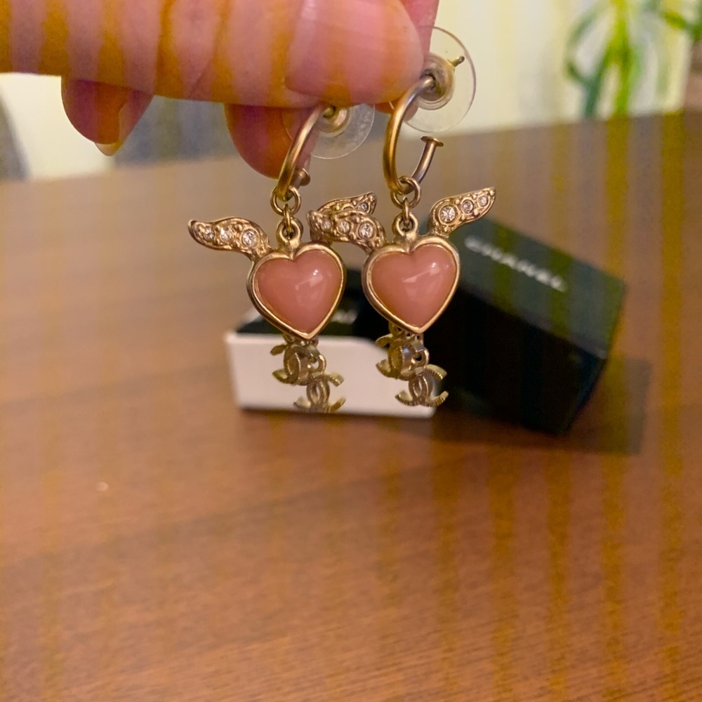 Authentic Chanel Angel wings heart earrings